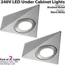 Brushed Nickel Triangle Led Under Cabinet Light Kit - 2 Warm White Spotlights - 240V Mains Powered - thumbnail 2