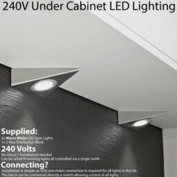 Brushed Nickel Triangle Led Under Cabinet Light Kit - 2 Warm White Spotlights - 240V Mains Powered - thumbnail 1