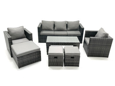 Fimous 8 Seater Rattan Garden Furniture Set Outdoor Lounger Sofa With Coffee Table 2 Armchair 3 Footstools Dark Grey Mixed - image 1