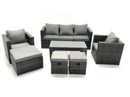 Fimous 8 Seater Rattan Garden Furniture Set Outdoor Lounger Sofa With Coffee Table 2 Armchair 3 Footstools Dark Grey Mixed - thumbnail 2