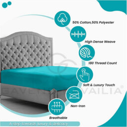 Gc Gaveno Cavailia Percale Deep Fitted Sheet King Teal Extra Deep Pocket 16 Inch (40 Cm) - thumbnail 2