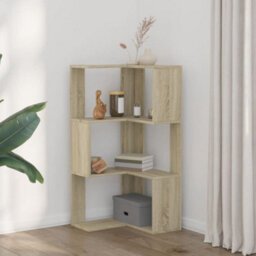 Berkfield Corner Bookcase 3-Tier Sonoma Oak 50X50X102 Cm Engineered Wood - thumbnail 3