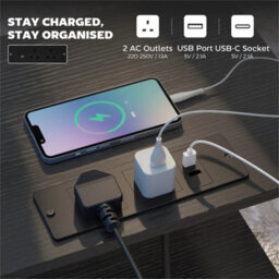 Slim Side Table With Charging Station, Bedside Table, Black - thumbnail 5