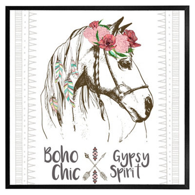 "Andrew Lee Horse With Flower Chic (Picutre Frame) / 12X12"" / Brown" - image 1