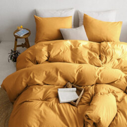 Ameha Plain 3-Piece Duvet Ochre Quilt Cover Breathable Microfiber Reversible Single Set With Pillowcase 135 X 200 Cm - thumbnail 3