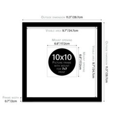 "10X10"" Black Picture Frame - 10X10"" Square Frame With 7X7"" Mount For 10X10""/7X7"" Pictures Art Deco Style Room Decor, 1 Pack" - thumbnail 2