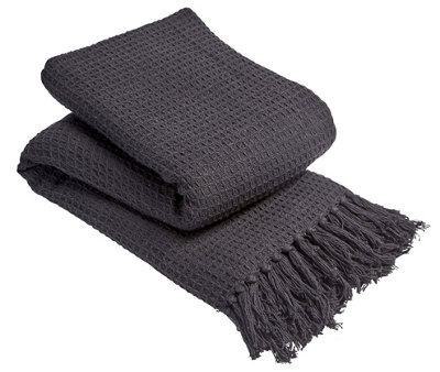 Lisbon Pure Cotton Honeycomb Throw In Grey, 178 X 254Cm - image 1