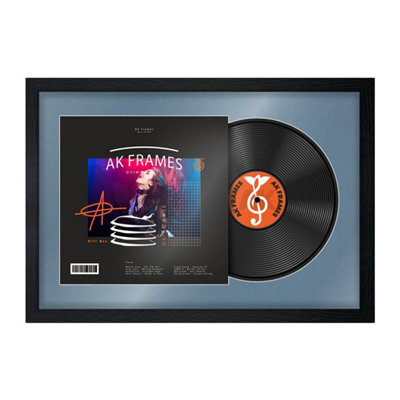 "AK Frames 25X17"" Black Modern Vinyl Record Frame With Pompadour Mount For 12 Inch Lp Cover & Disc - Overlapped Design" - image 1