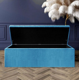 180Cm Large Plain Safar Storage Ottoman Box, Duck Egg Plush Velvet Upholstered Deep Storage Ottoman End Of Bed Bench - thumbnail 2