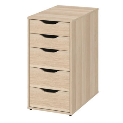 White Stained/oak Effect Drawer Unit 5 Drawers Storage Office Desk Cabinet 36X70Cm - image 1