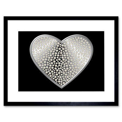 "Artery8 Diamond Heart Silver Bling Home Decor 12X16"" Framed Wall Art Print" - image 1