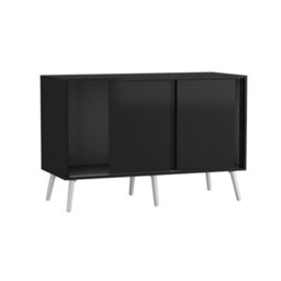 Urbn-Living Urbnliving 3-Door Sliding Cabinet Sideboard Black Carcass With Black Doors Storage Organiser Home Cupboard White Wooden Legs - thumbnail 5