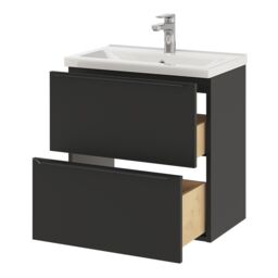 GoodHome Imandra Slimline Matt Black Wall-Mounted Bathroom Cabinet (H) 600mm (W) 600mm - thumbnail 7