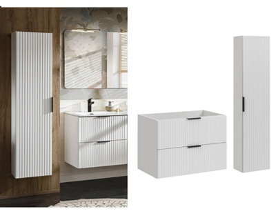 Impact Furniture Bathroom Cabinets 800mm Vanity Unit With Tallboy Wall Storage Cabinet White Ribbed Fluted Furniture Set Adel - image 1