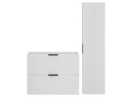 Impact Furniture Bathroom Cabinets 800mm Vanity Unit With Tallboy Wall Storage Cabinet White Ribbed Fluted Furniture Set Adel - thumbnail 2
