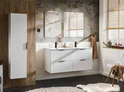 Impact Furniture Bathroom Cabinets 800mm Vanity Unit With Tallboy Wall Storage Cabinet White Ribbed Fluted Furniture Set Adel - thumbnail 3