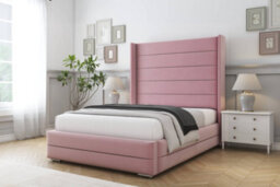 "Sloomy Sterling Pink Plush Bed Frame With 50""  Upholstered Wingback Headboard 6' Super King" - thumbnail 2