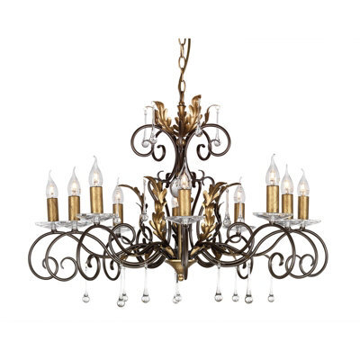 Elegant 10 Bulb Handmade Chandelier Pendant Light In Bronze And Gold Finish