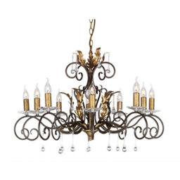 Elegant 10 Bulb Handmade Chandelier Pendant Light In Bronze And Gold Finish