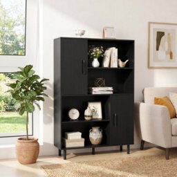 Black Side Display Cabinet With Metal Legs And Anti Tipping Kits For Living Room - thumbnail 3