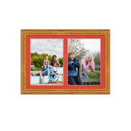 AK Frames 20X14 Oak Classic Multi Photo Frame With Poppy Red Mount - Holds 2 Apertures (2X) A4 Photos - thumbnail 1