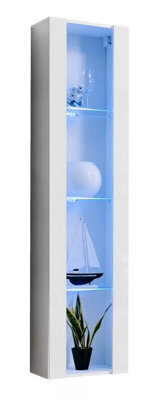 Arte Fly 41 Tall Display Cabinet 40Cm White Gloss - Led-Lit Glass Showcase - image 1