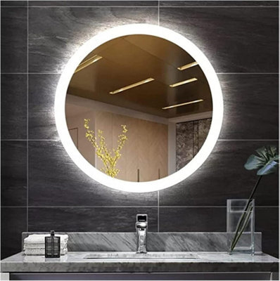Deenz Round Bathroom Led Mirror Lights Illuminated Demister Pad Antifog Touch (60Cm Round Design 1) - image 1