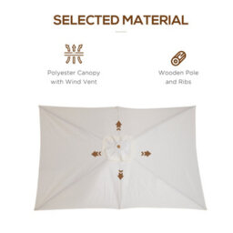 Outsunny Wooden Garden Parasol Sun Shade Patio Umbrella Canopy Cream White - thumbnail 7
