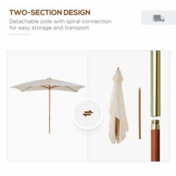 Outsunny Wooden Garden Parasol Sun Shade Patio Umbrella Canopy Cream White - thumbnail 4