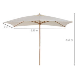 Outsunny Wooden Garden Parasol Sun Shade Patio Umbrella Canopy Cream White - thumbnail 3