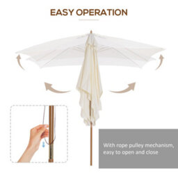 Outsunny Wooden Garden Parasol Sun Shade Patio Umbrella Canopy Cream White - thumbnail 5