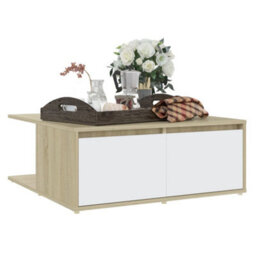 Berkfield Durable Coffee Table White And Sonoma Oak 80X80X31 Cm Engineered Wood - thumbnail 3