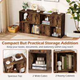 Costway 4-Cube Bookcase 3-Tier Bookshelf Storage Organizer W/2 Cabinets-Coffee - thumbnail 5