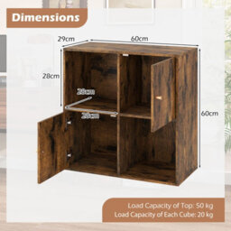 Costway 4-Cube Bookcase 3-Tier Bookshelf Storage Organizer W/2 Cabinets-Coffee - thumbnail 2