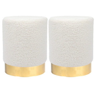 Harbour Housewares 2X Boucle Pouffes - Round Luxe Living Room Bedroom Dressing Table Accent Footstool - 29 X 36Cm - image 1