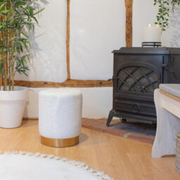 Harbour Housewares 2X Boucle Pouffes - Round Luxe Living Room Bedroom Dressing Table Accent Footstool - 29 X 36Cm - thumbnail 6
