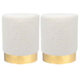 Harbour Housewares 2X Boucle Pouffes - Round Luxe Living Room Bedroom Dressing Table Accent Footstool - 29 X 36Cm - thumbnail 1