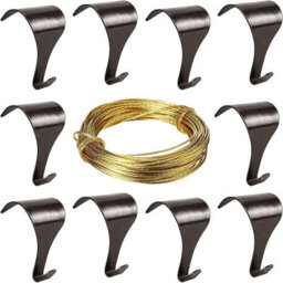 SISI UK Picture Rail Moulding Hook 10Pc Antique Brass Plated Picture Frame Photo Mirror Hangers With 3 Metres Brass Picture Wire