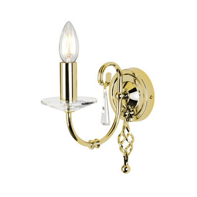 Elegant Polished Brass Wall Light With Cut Glass Droplets - Led E14 60W Sconce