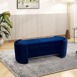 Living And Home Blue Chenille Fabric Upholstered Storage Bench Bed End Bench Hallway Bench W 1250 X D 440 X H 450 mm - thumbnail 1