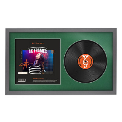 "30X17"" Dark Grey Sleek Vinyl Record Frame With Emerald Mount For 12 Inch Lp Album Cover & Disc - Ak Frames" - image 1