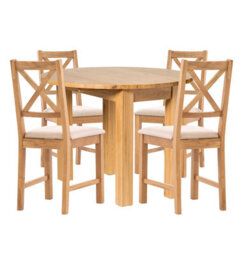 Hallowood Furniture Waverly Drop Leaf Round Table With 4 Cross Back Oak Chairs With Beige Fabric Seats - thumbnail 8