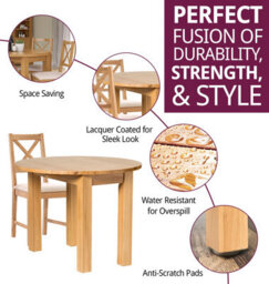 Hallowood Furniture Waverly Drop Leaf Round Table With 4 Cross Back Oak Chairs With Beige Fabric Seats - thumbnail 2