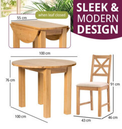 Hallowood Furniture Waverly Drop Leaf Round Table With 4 Cross Back Oak Chairs With Beige Fabric Seats - thumbnail 3