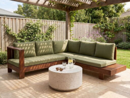 Beliani Garden Corner Sofa 5 Seater Marettimo Certified Acacia Wood Green Right Hand - thumbnail 2
