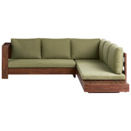 Beliani Garden Corner Sofa 5 Seater Marettimo Certified Acacia Wood Green Right Hand