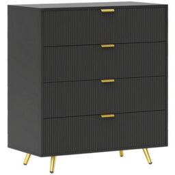 Homcom Chest Of Drawers With 4 Drawers For Bedroom, Living Room, Black - thumbnail 2
