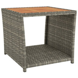 Berkfield Tea Table With Wooden Top Grey Poly Rattan&solid Wood Acacia - thumbnail 2