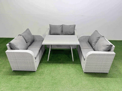 Fimous Rattan Garden Furniture Dining Set 6-Seater Patio Rectangular Table Love Sofa Set - image 1