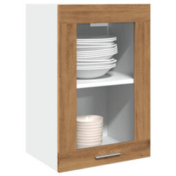 Berkfield Hanging Glass Cabinet Artisan Oak 40X31X60 Cm Engineered Wood - thumbnail 1
